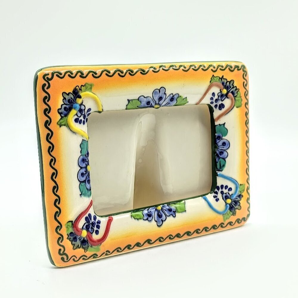 Mexican Hand-Painted Floral Ceramic Standing Picture Frame